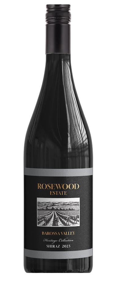 Rosewood Estate Shiraz wine bottle on a white background